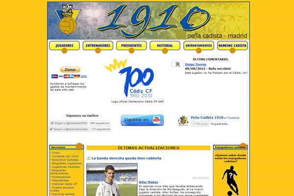 Página principal de la web 'cadistas1910.com'