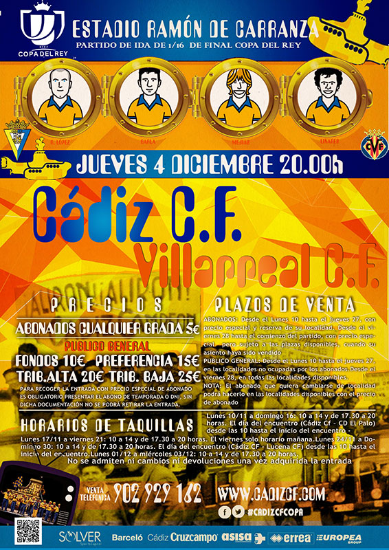Cartel oficial del Cádiz CF - Villarreal CF de Copa del Rey, con precios