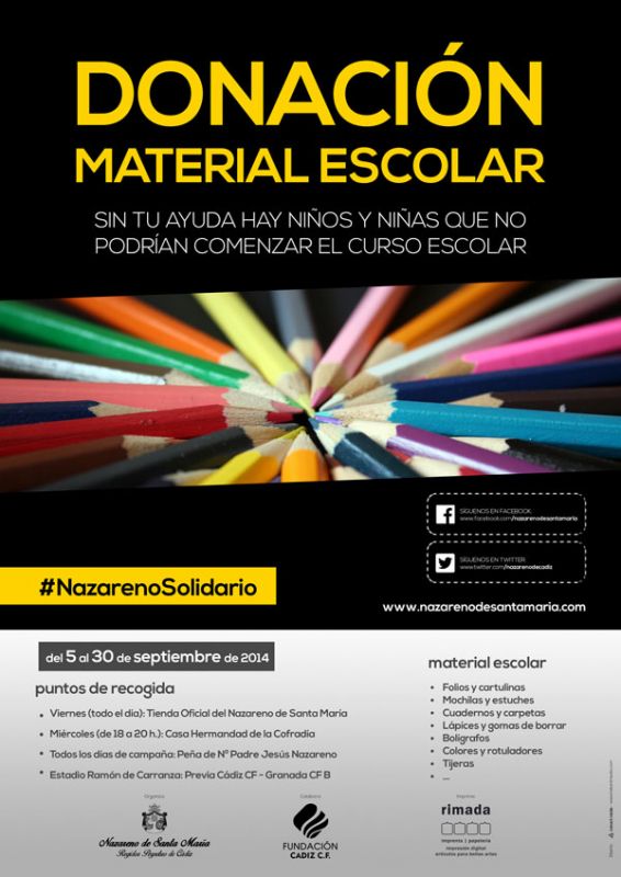 Cartel de donación de material escolar / nazarenodesantamaria.com